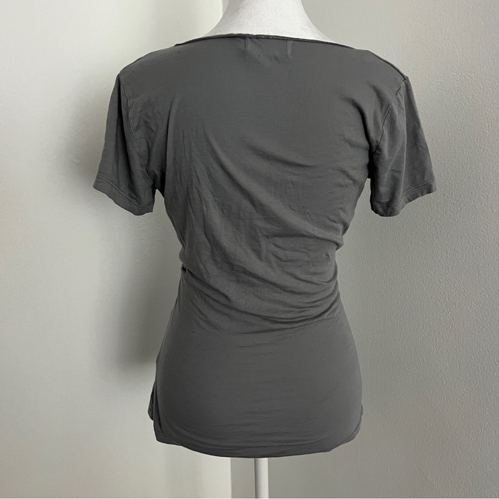 Velvet By Graham & Spencer Gray Twist Front V-Neck Short Sleeve Top - Picture 7 of 7